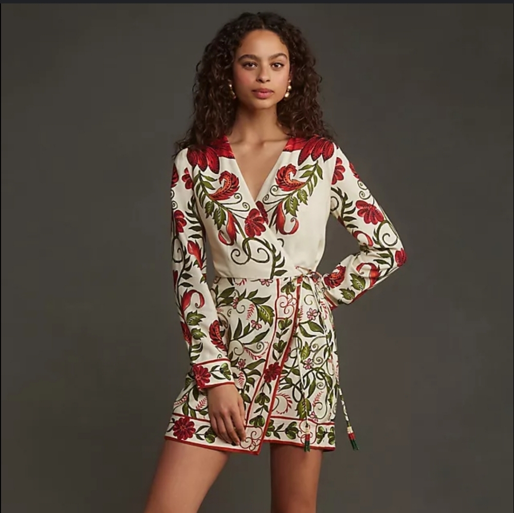 NWT Farm Rio Long Sleeve Printed Wrap Mini Dress *Size L*